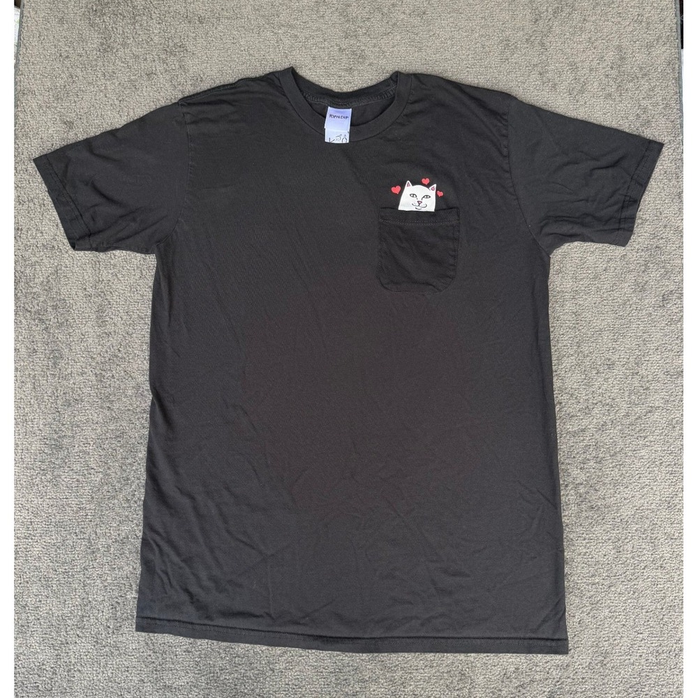 RIPNDIP Lord Nermal Pocket T-Shirt Mens XL Black Heart Cat Graphic Tee Short Slv